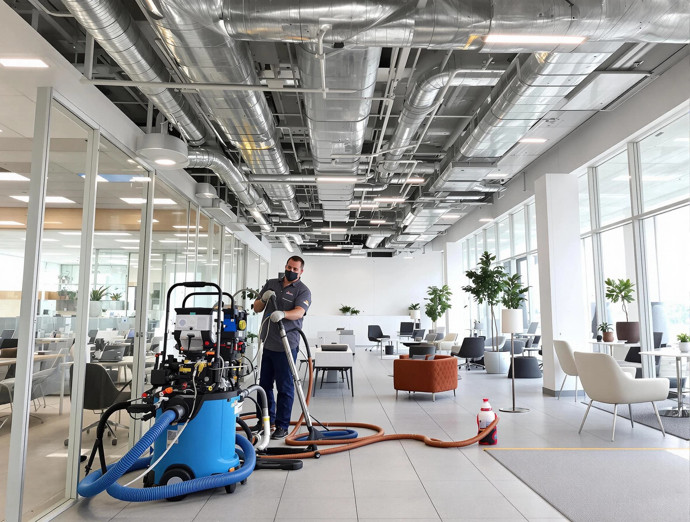 Plum Air Duct Cleaning team conducting comprehensive commercial duct cleaning at a business location in Plum