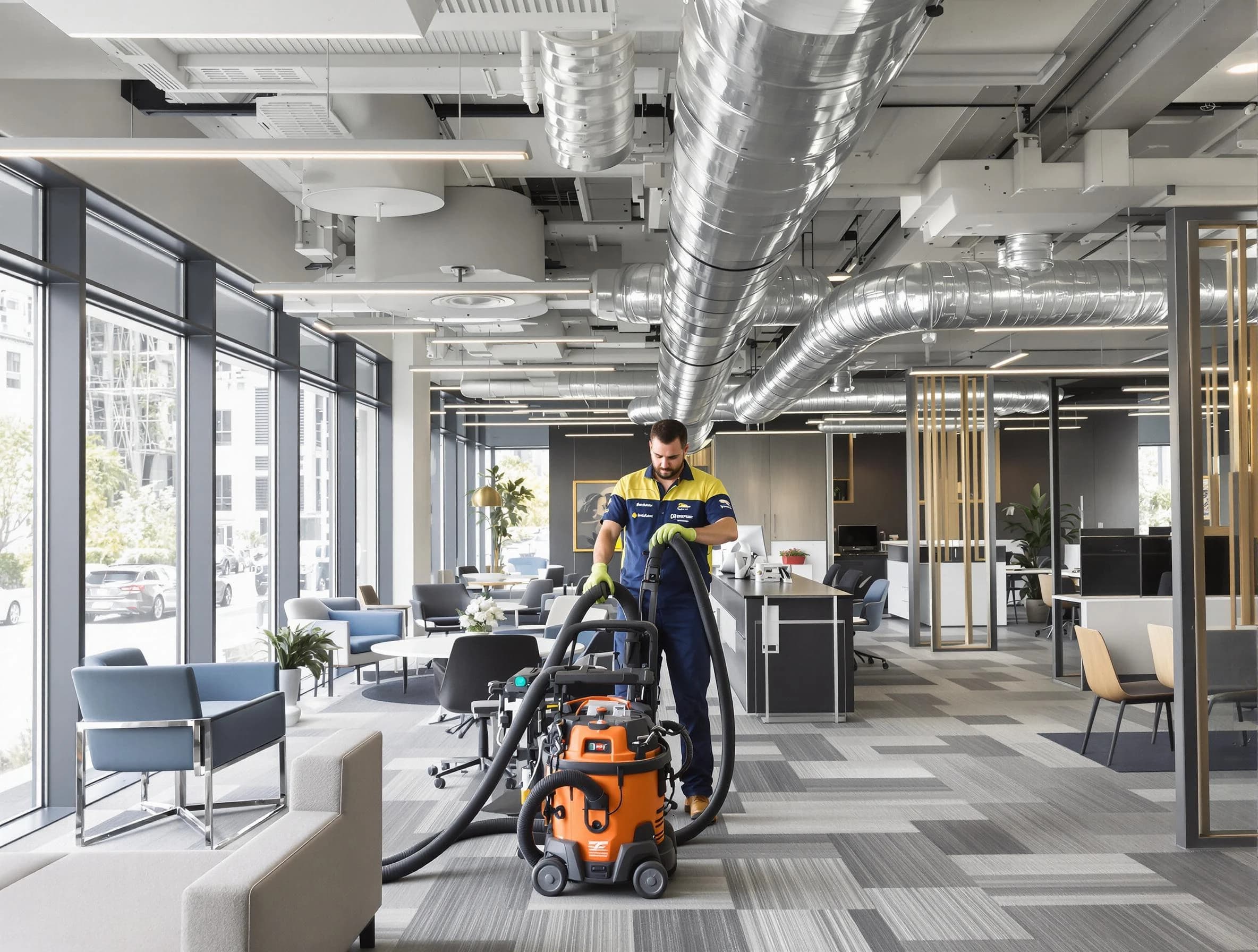 Plum Air Duct Cleaning team performing thorough commercial duct cleaning at a Plum business center