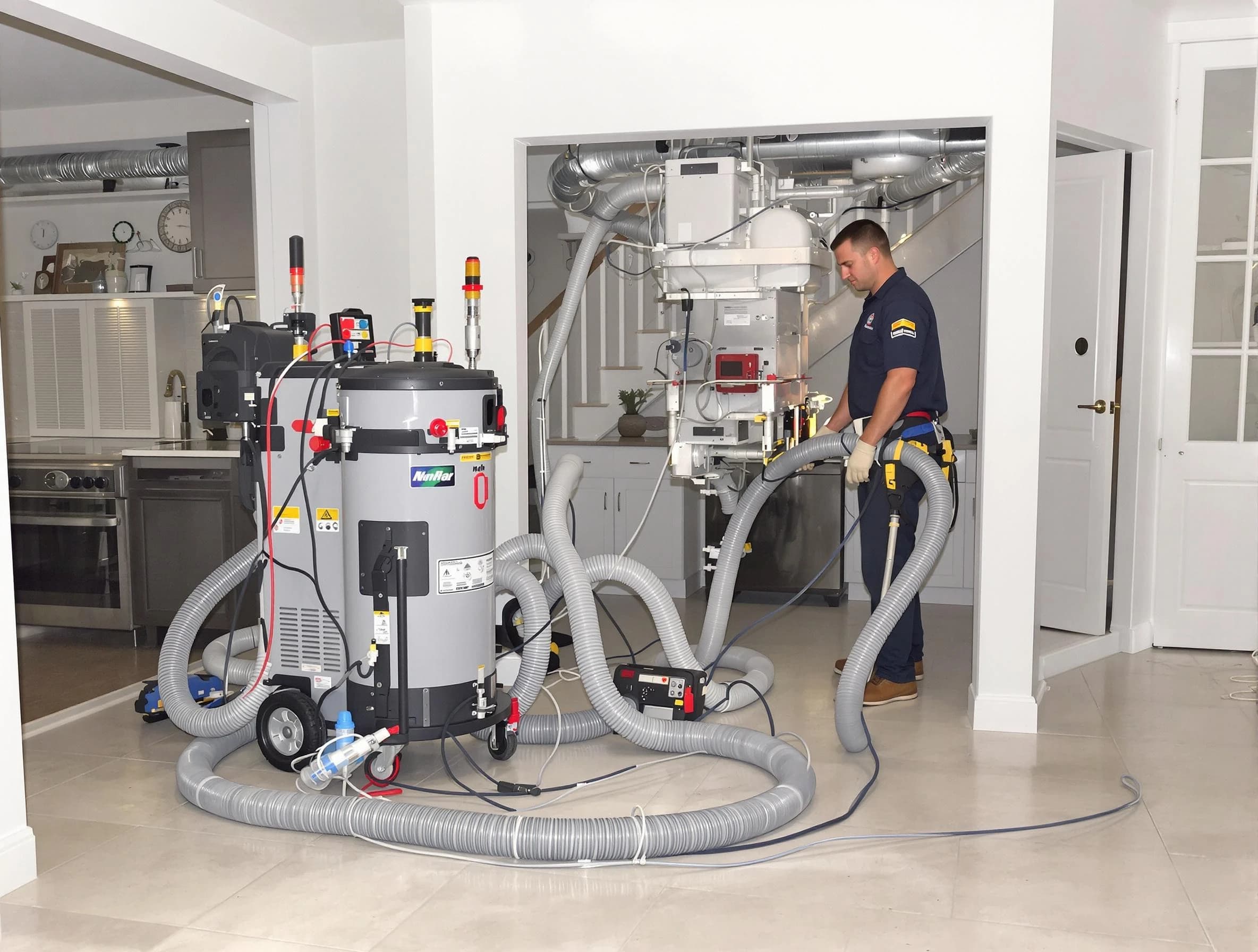 Plum Air Duct Cleaning technician operating negative pressure cleaning equipment for thorough duct maintenance in Plum