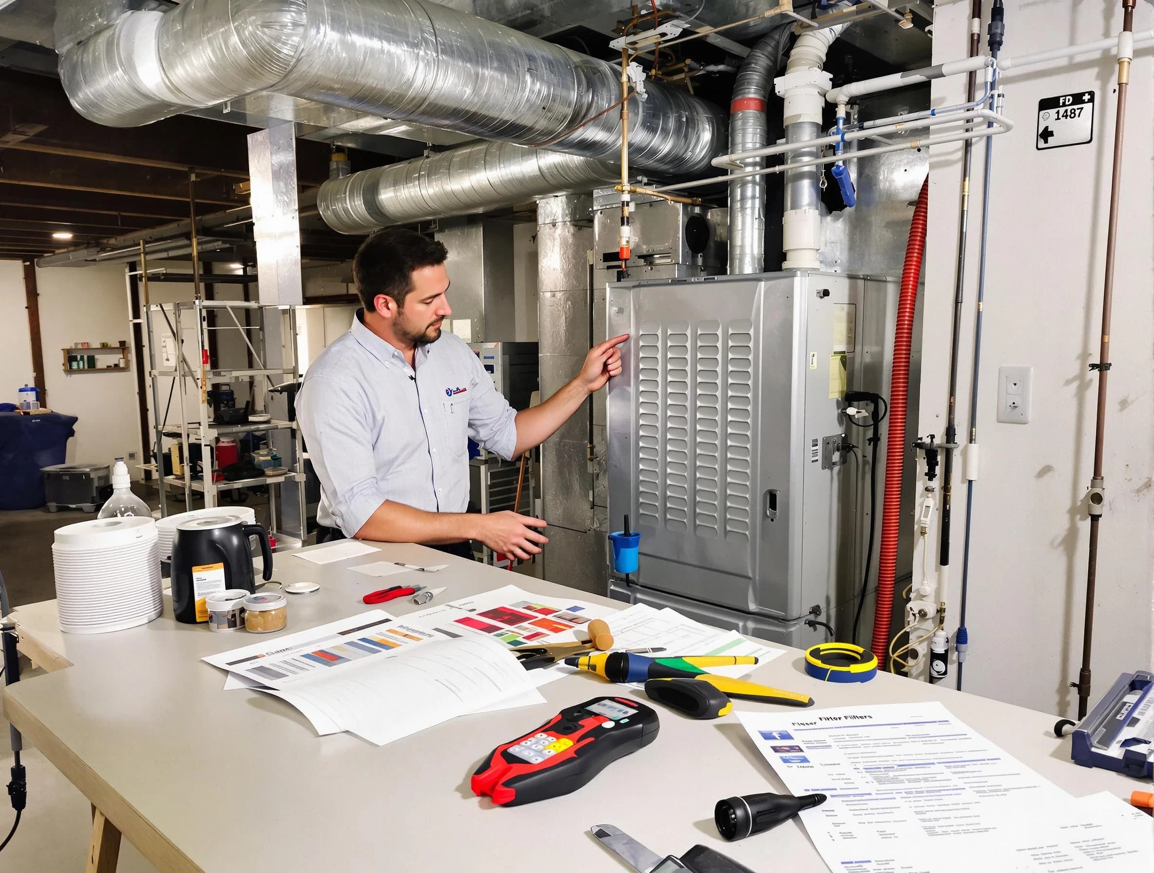 Plum Air Duct Cleaning inspector conducting detailed filter system evaluation using professional diagnostic tools in Plum