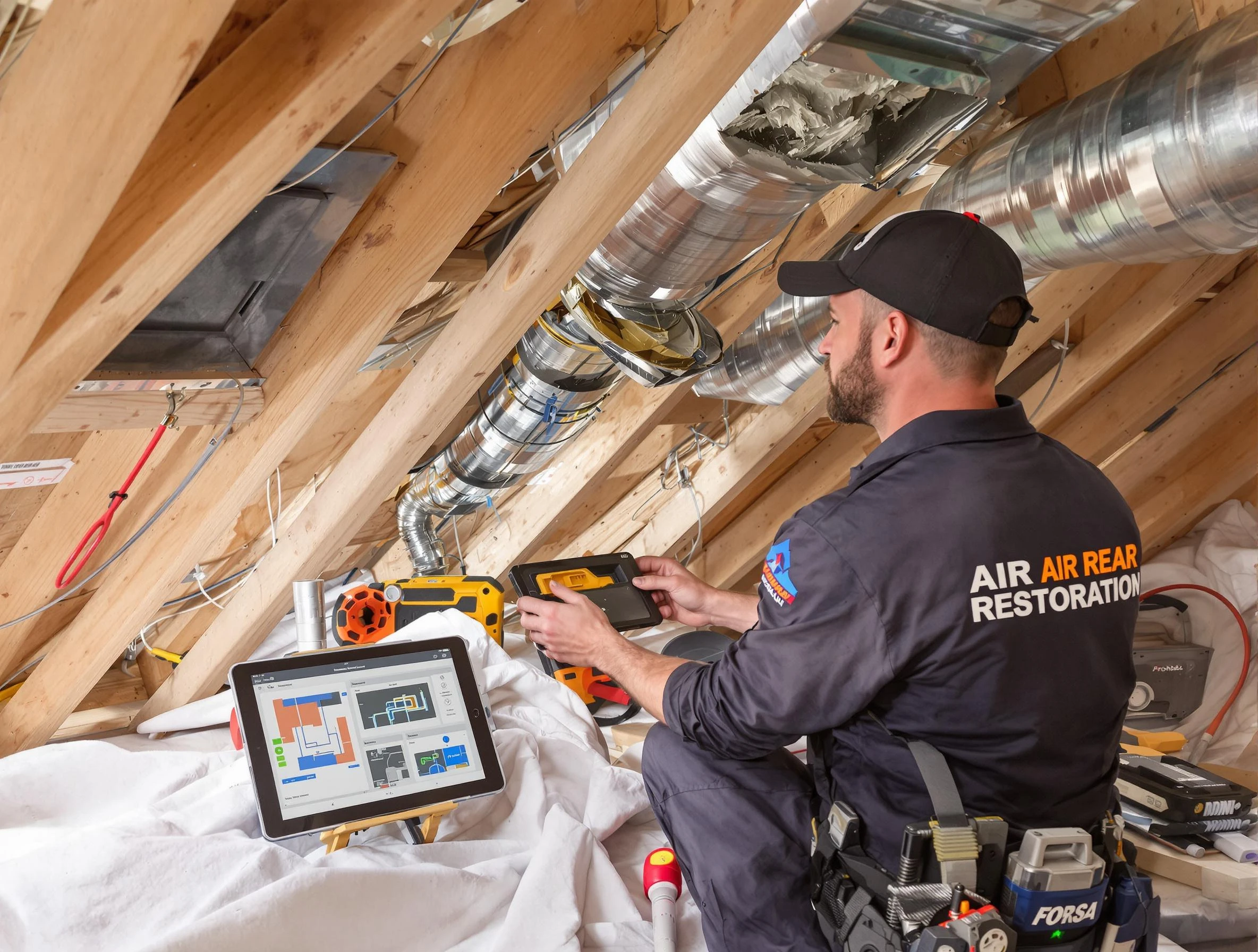 Plum Air Duct Cleaning technician performing precise duct repair work in Plum