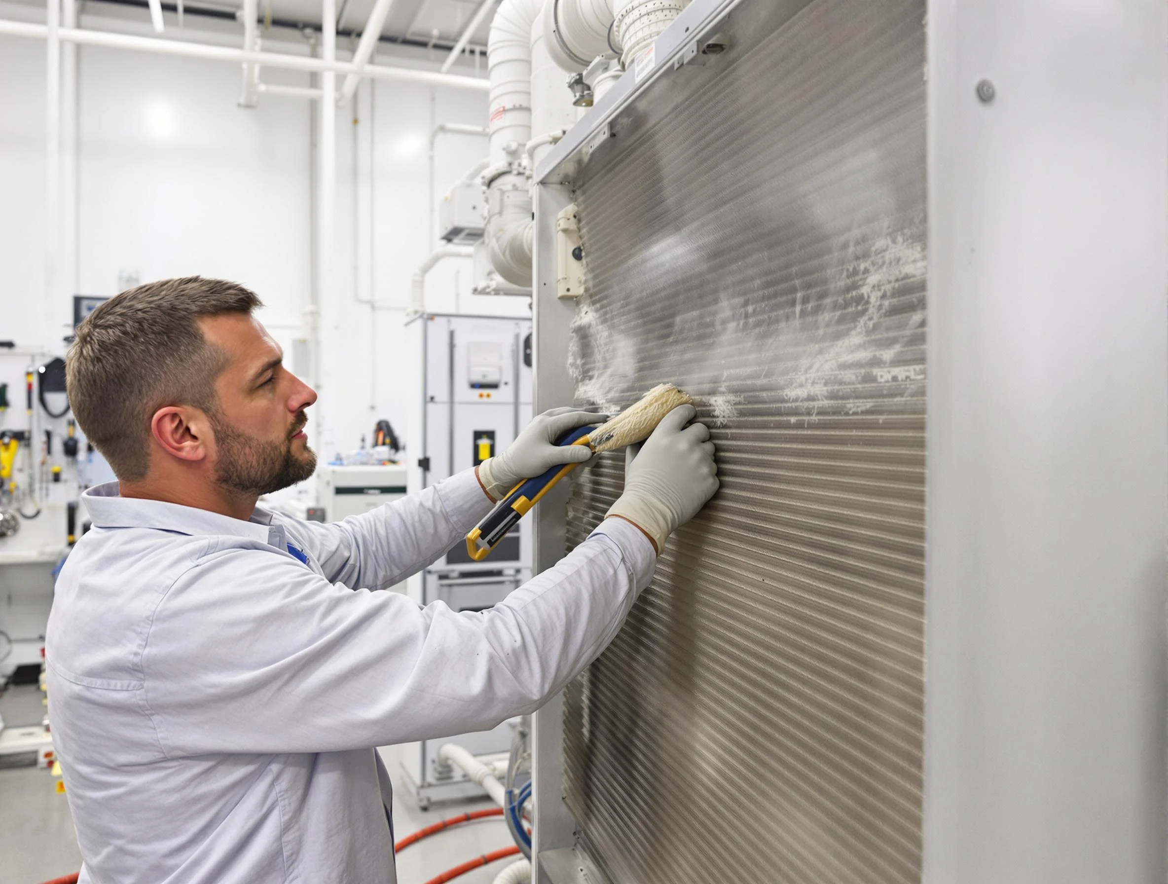 Plum Air Duct Cleaning technician performing precision commercial coil cleaning at a Plum business