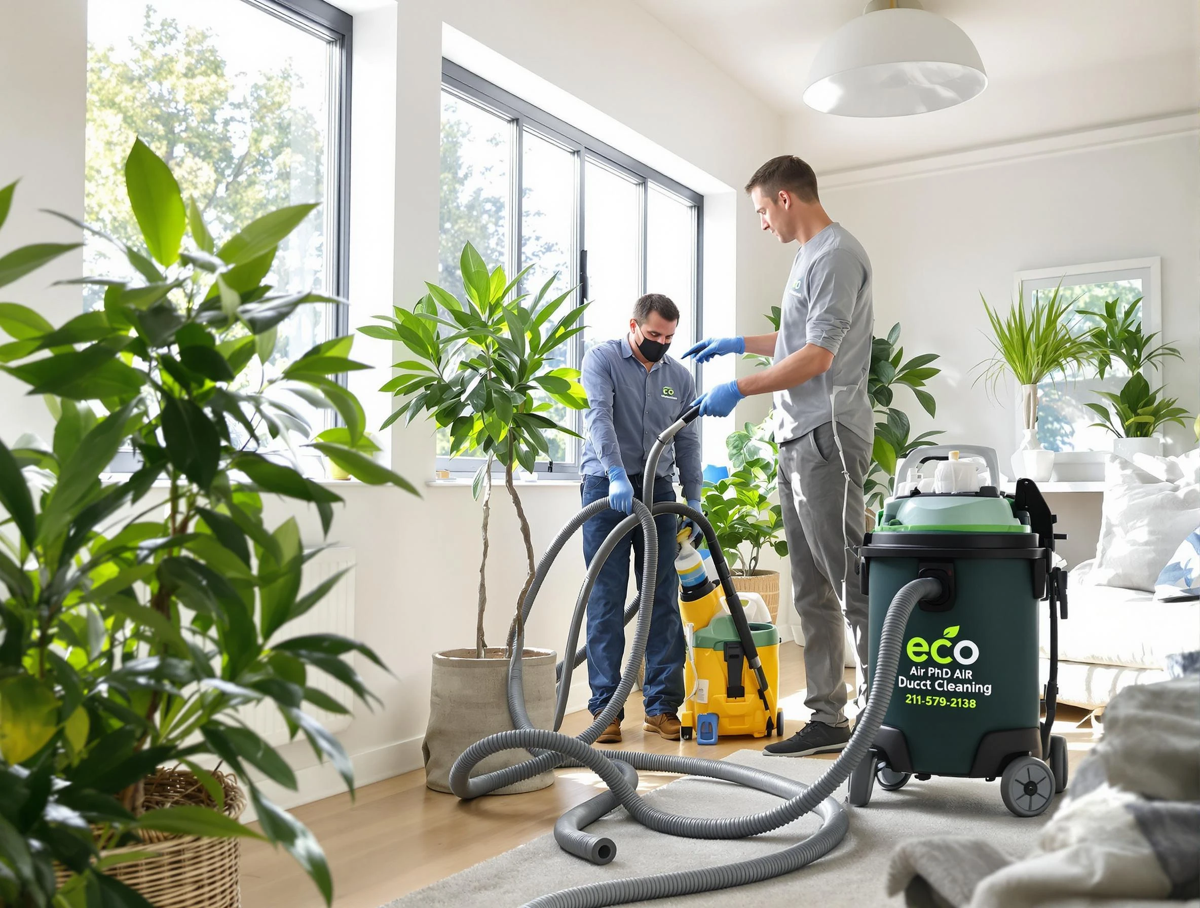 Plum Air Duct Cleaning technician performing eco-friendly duct cleaning using sustainable methods in Plum