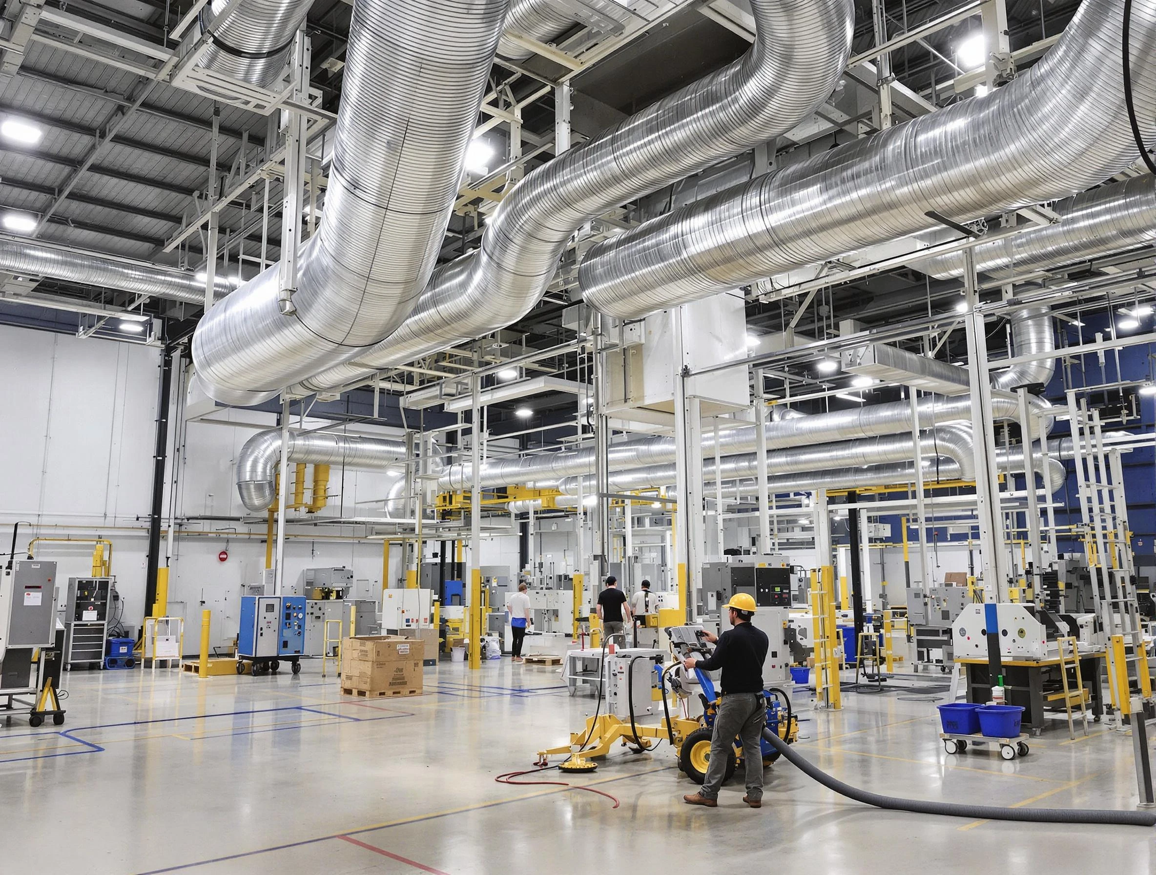 Plum Air Duct Cleaning team performing comprehensive industrial duct cleaning at a large facility in Plum