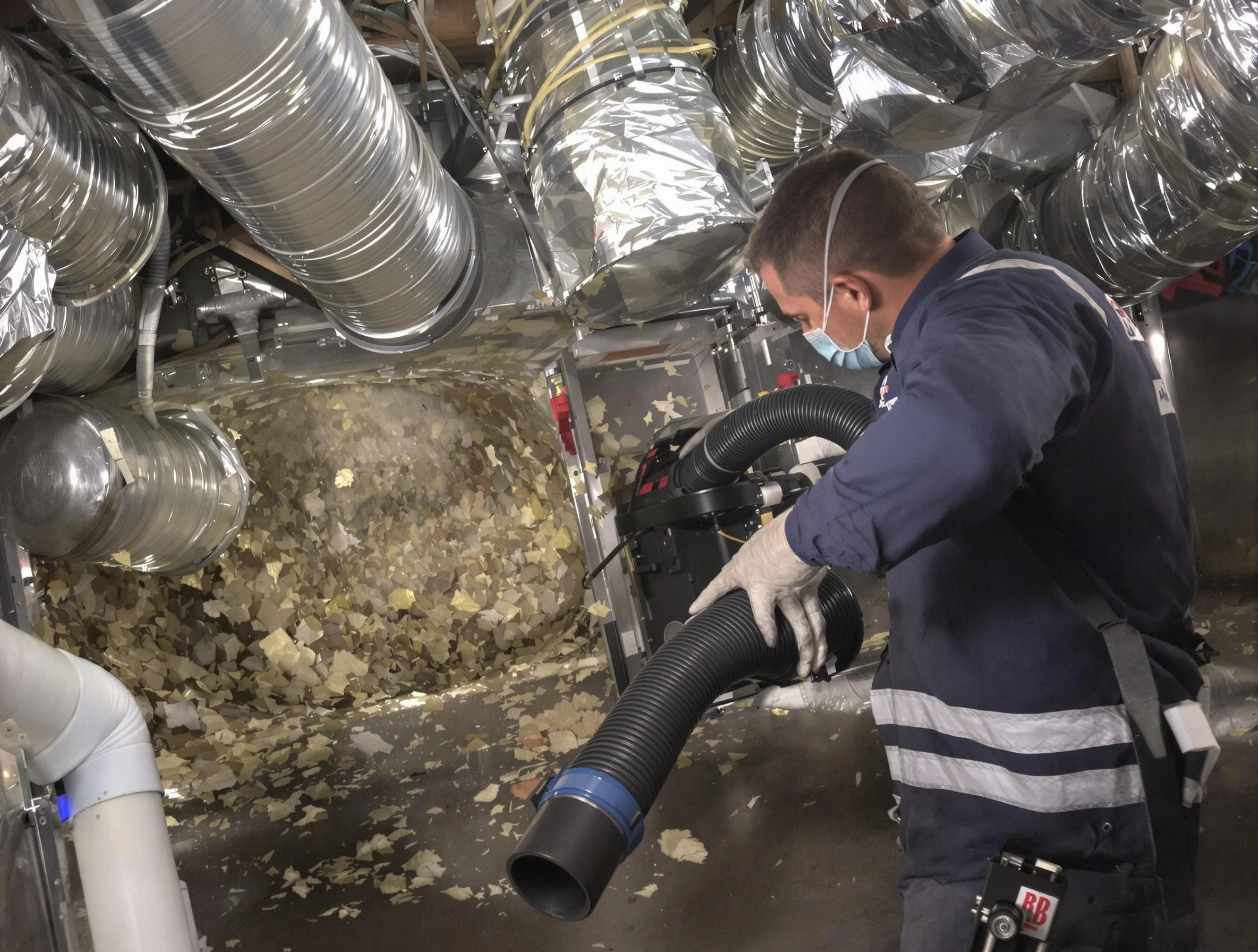 Plum Air Duct Cleaning specialist operating negative pressure cleaning equipment for thorough duct maintenance in Plum